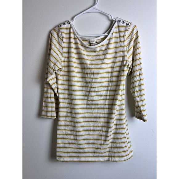 Matilda Jane Top Size‎ Large Women's Long Sleeved Shoulder Striped Yellow White - Picture 1 of 7
